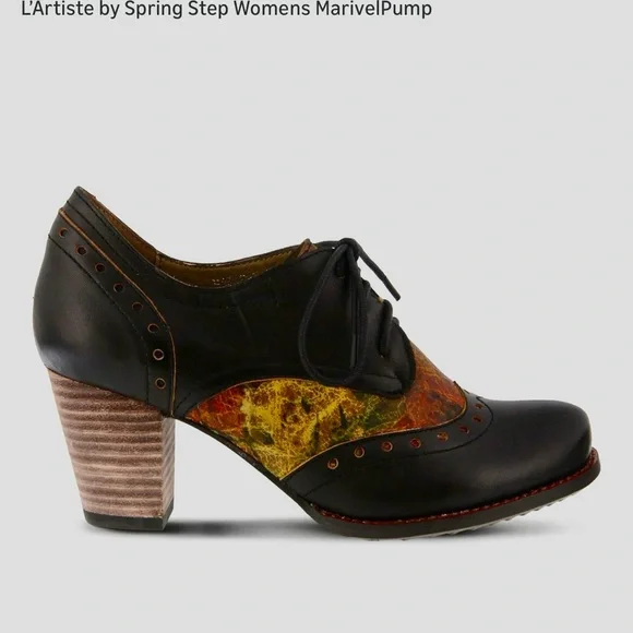 L’Artiste  / Spring Step  Heels - Black and Multicolor retro shoes , Oxford’s - Picture 5 of 10